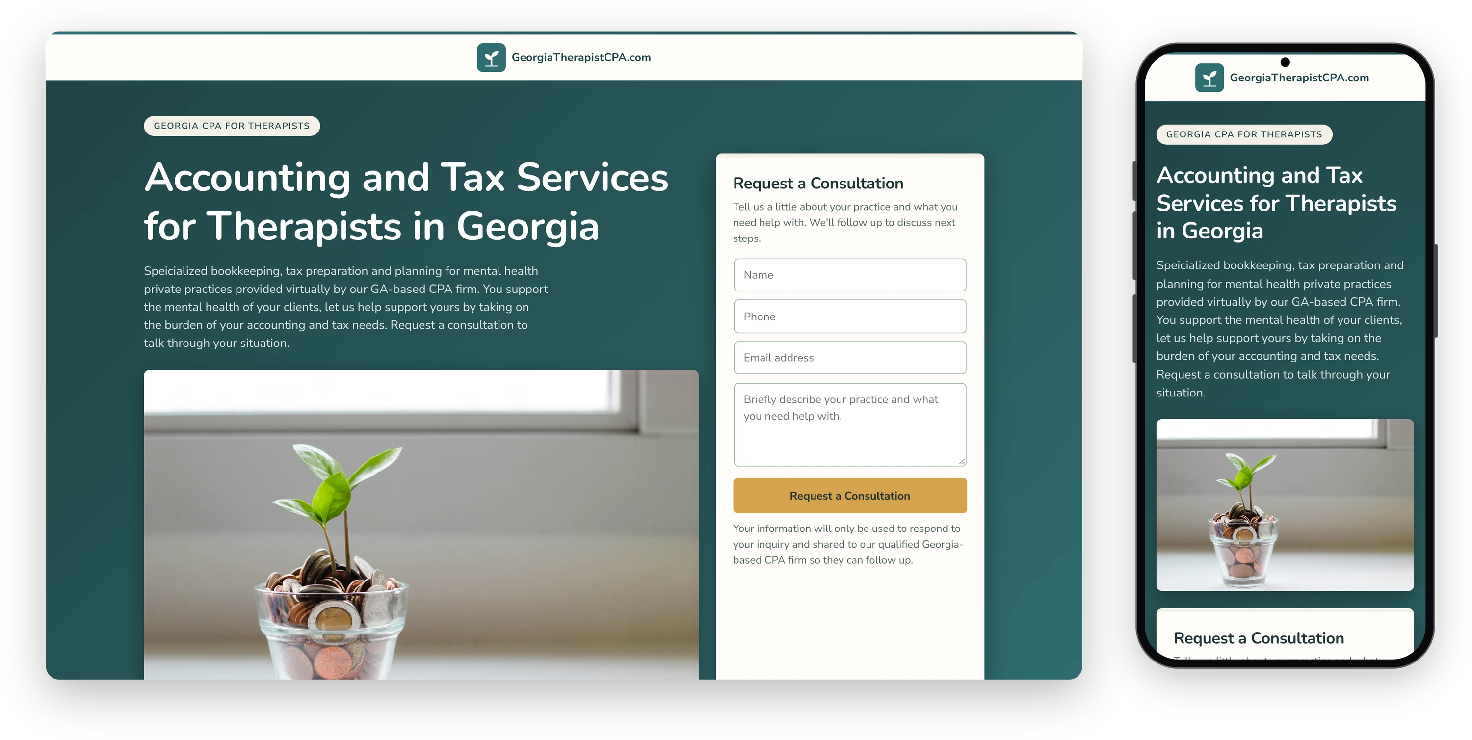 Desktop preview of an accountant website design